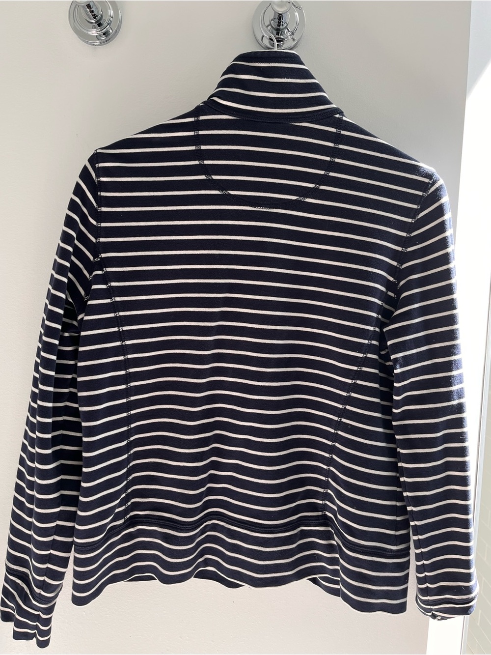 L.L. Bean Navy & White Striped Zip-Up Cotton long sleeve Size M - Picture 2 of 3